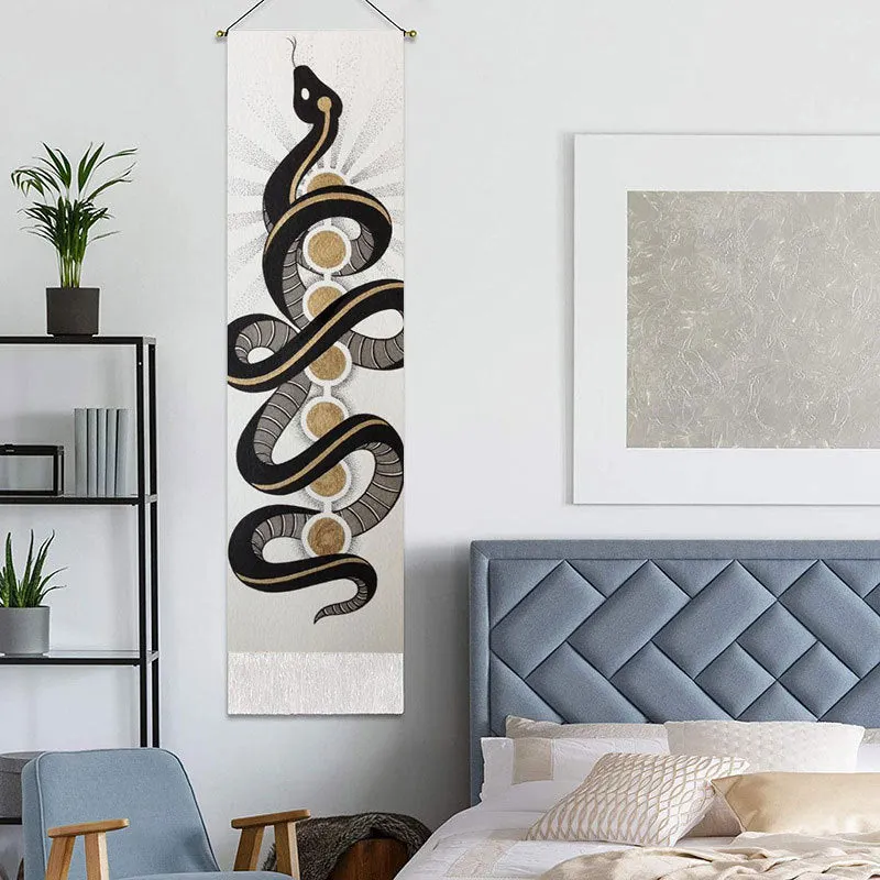 Lifelike Snake Wall Hanging Phase Tapestry Bohemia Tarot Tassel Tapestry Boho Mandala Art Tapestries For Bedroom Office Decor