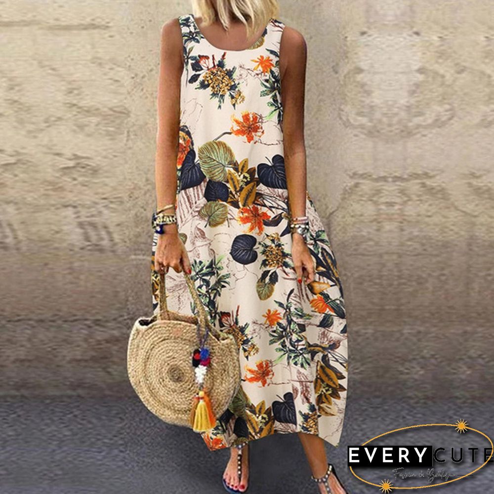 Women Summer Sleeveless Plus Size Floral Printed Long Tank Dress Sundress Beach Dresses