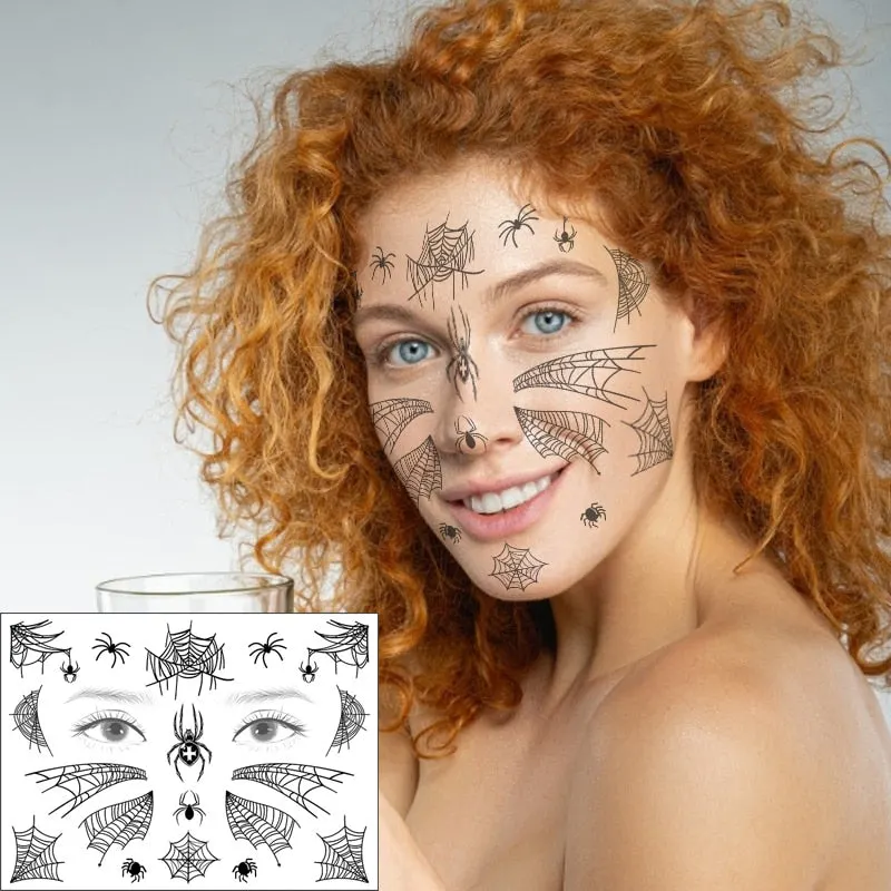 Waterproof Temporary Tattoo Sticker Spider Net web Gothic Face Art horrible Halloween Flash Tatoo Fake Tatto for Men Women