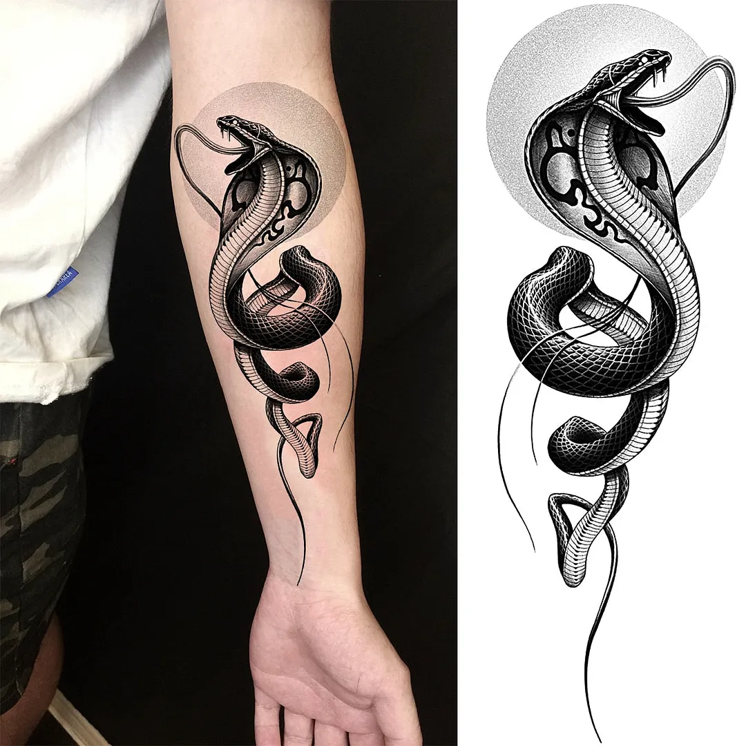 Black Rose Flower Snake Temporary Tattoos For Women Adult Peony Serpent Fake Tattoo Forearm Body Art Painting Waterproof Tatoos