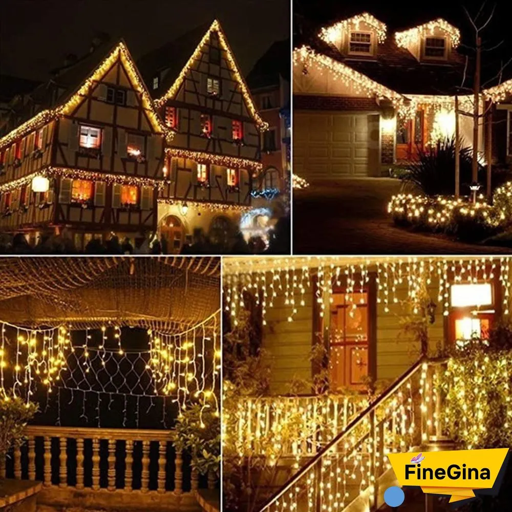 Christmas Garland 400LED Curtain Icicle String Lights Wedding Mariage Decoration Xmas Navidad Garland LED Light Strip Garden Street Mall Eaves Outdoor Decorative Fairy Light 2 Style