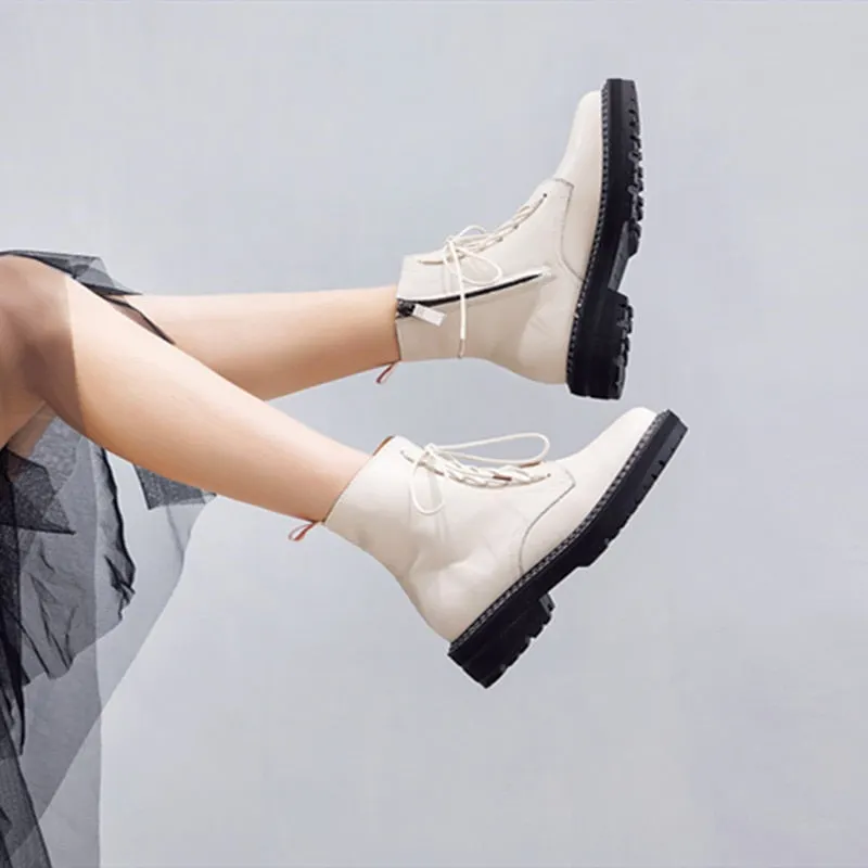 AIYUQI Boots Female 2021 Genuine Leather Women Booties Lace Up White winter women shoes Non-slip girl Martin boots
