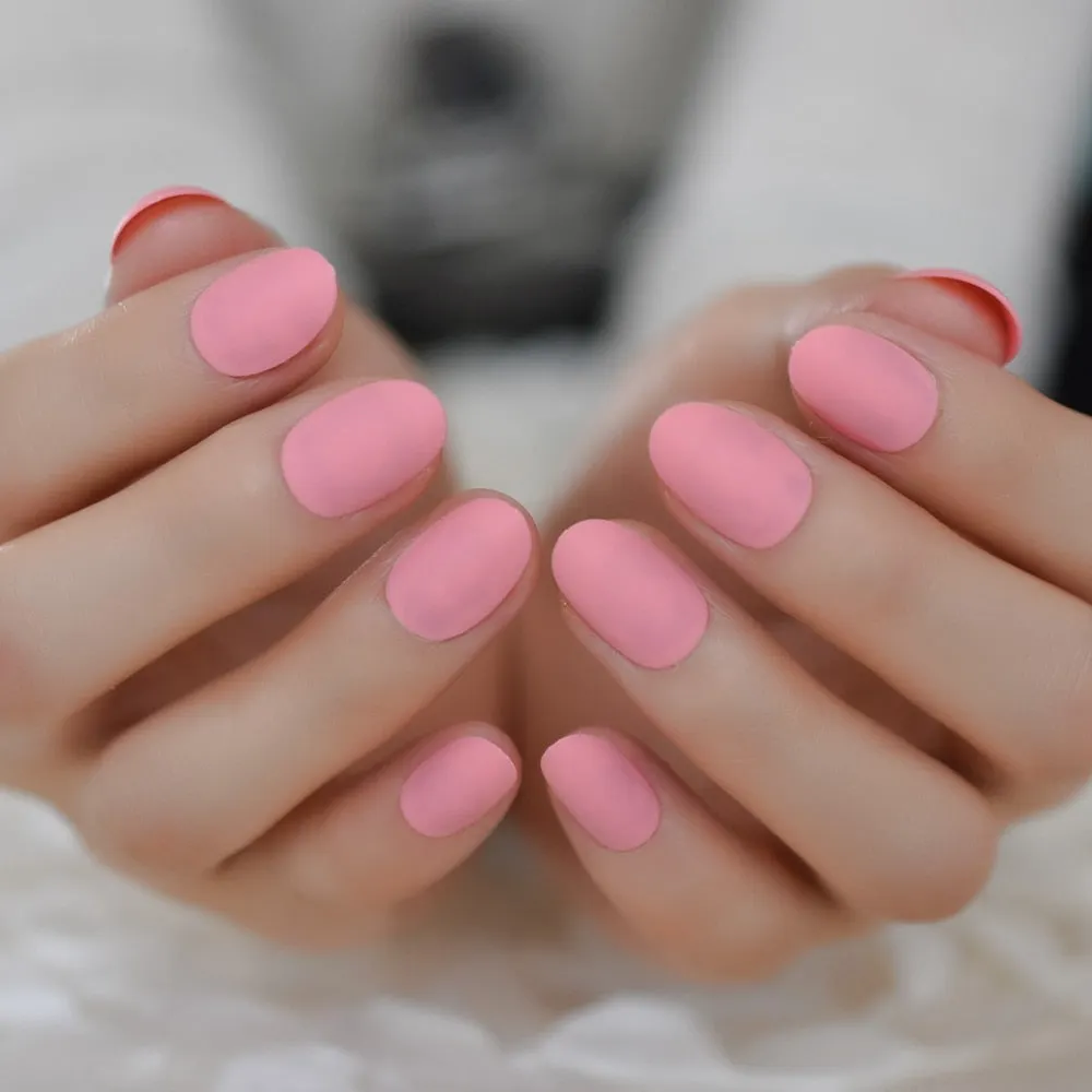 Nail Art Salon Oval Acrylic French Nail Kit Real Medium Length Grace Oval Fake Nails French 24 Tips-Nail Inspo