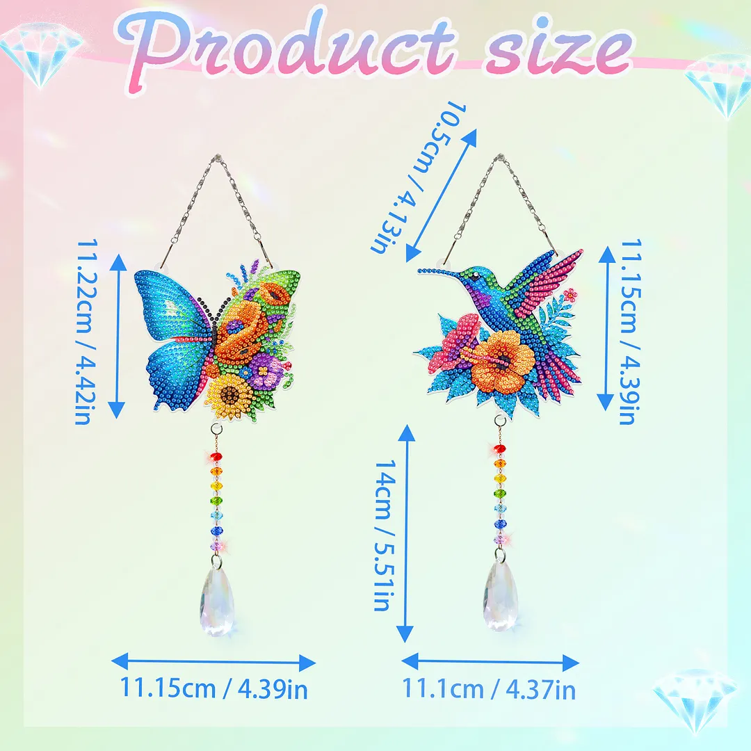 2Pcs Butterfly Hummingbird DIY Double-Sided Diamond Painting Hanging Kits Diamond Painting Suncatcher Craft Kit for Home Garden Wall Decor Gift