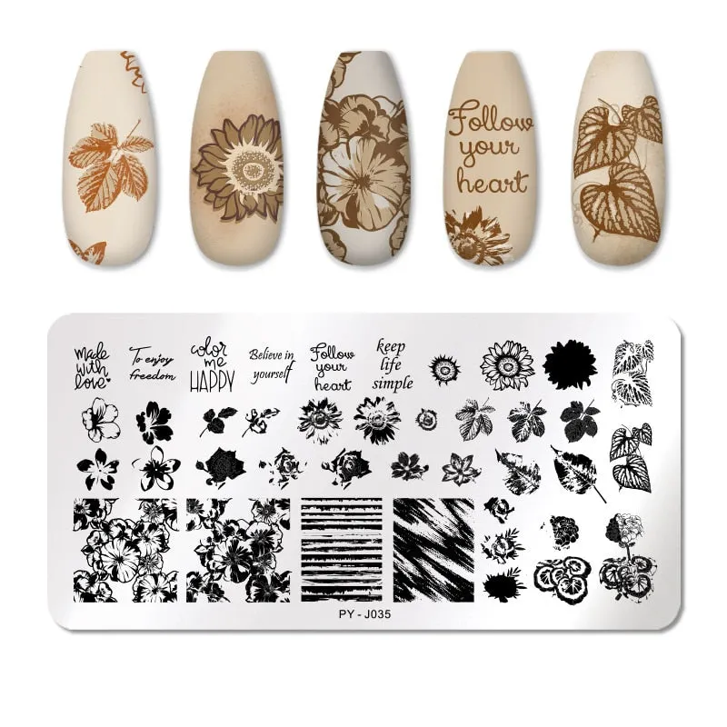 PICT YOU Nail Stamping Plates Flower Plant Pattern Nail Art Plate Stencil Stainless Steel Line Pictures Theme Image Plates Mold-Nail Inspo