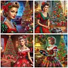 (US Local)4pack Xmas Lady-Special Shaped Diamond Painting Kit(30x30cm)