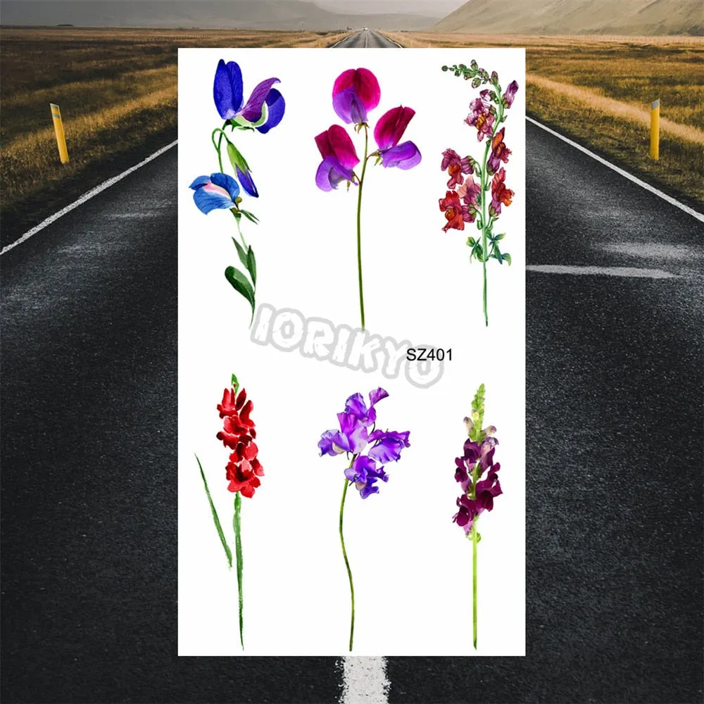 Black Dandelion With Creative Tattoos For Women Men Realistic Sea Wave Mountain Lavender Fake Tattoo Sticker Arm Leg Tatoos 3D