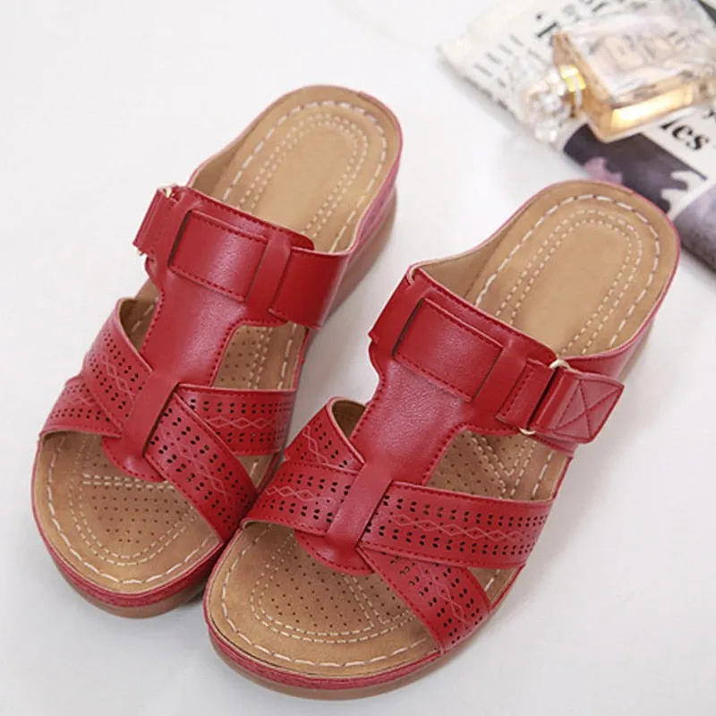 2022 Summer Women Premium Orthopedic Open Toe Sandals Vintage Anti-slip Breathable Leather Casual Female Platform Retro Shoes