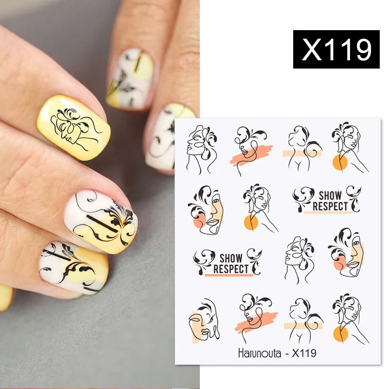 Harunouta Geometrics Line Water Decals Stickers Flower Leaves Tropical Plants Slider For Nails Spring Summer Nail Art Decoration