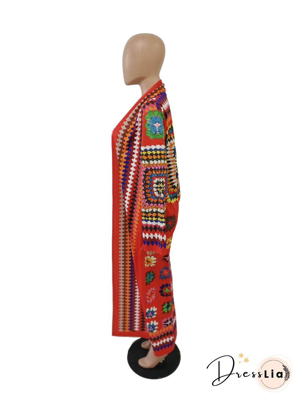 Plus Size Women's Long-sleeved Digital Printed Trench Coat