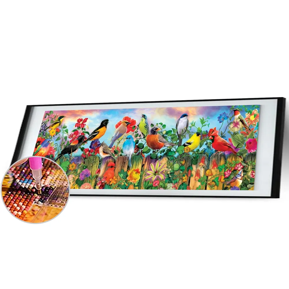 Diamond Painting - Full Round Drill - Fence Birds(90*30cm)