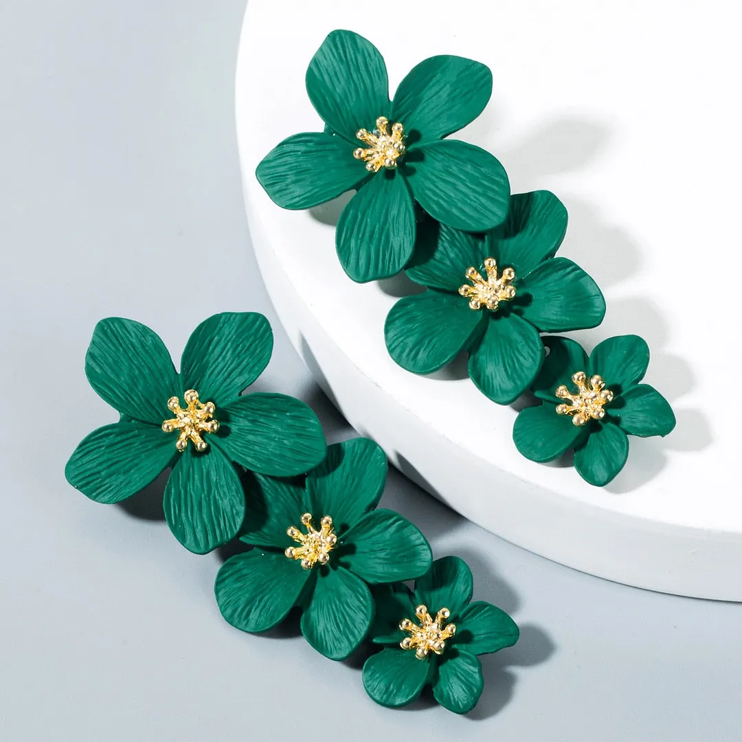 Dvacaman Bohemian Cute Long Double Layer Flower Statement Drop Earrings Women Summer Beach Party Metal Pendant Earrings Jewelry