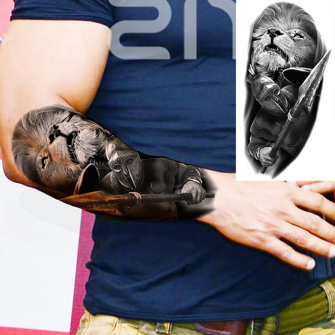 Sdrawing Skull Halloween Skeleton Temporary Tattoo For Men Adults Realistic Lion Tiger Wolf Scary Fake Tattoo Sticker Forearm Tatoo