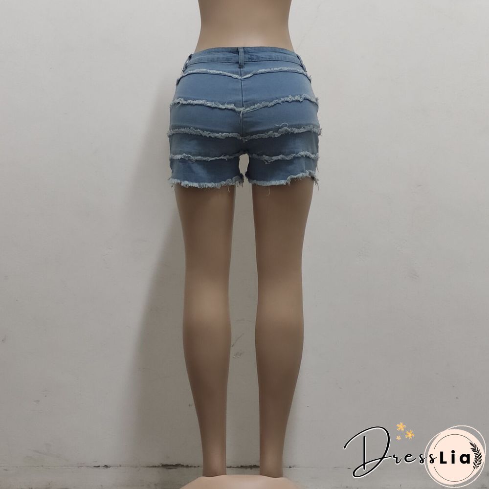 Summer Sexy Patchwork Women Ripped High Waist Holes Stretch Streetwear Plus Size Denim Shorts