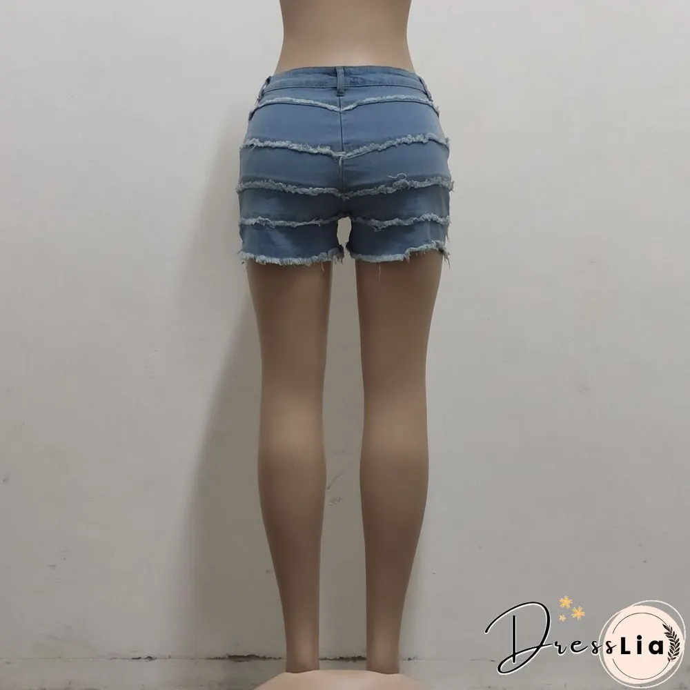Summer Sexy Patchwork Women Ripped High Waist Holes Stretch Streetwear Plus Size Denim Shorts