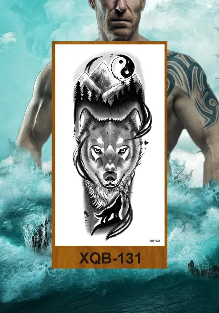 Temporary Tattoo Stickers Snake Bear Owl Fox Mermaid Tiger Wolf Lion King Men Women Girl Arm Body Chest Fake Body Leg Art Tatoo