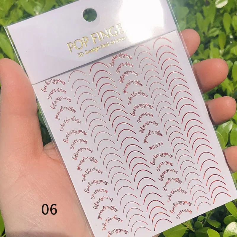 Star Nail Art 3D Stickers Black White Gold Love Hearts Pattern Nail Decals Manicures Nails Design Adhesive Wraps Tip Decoration