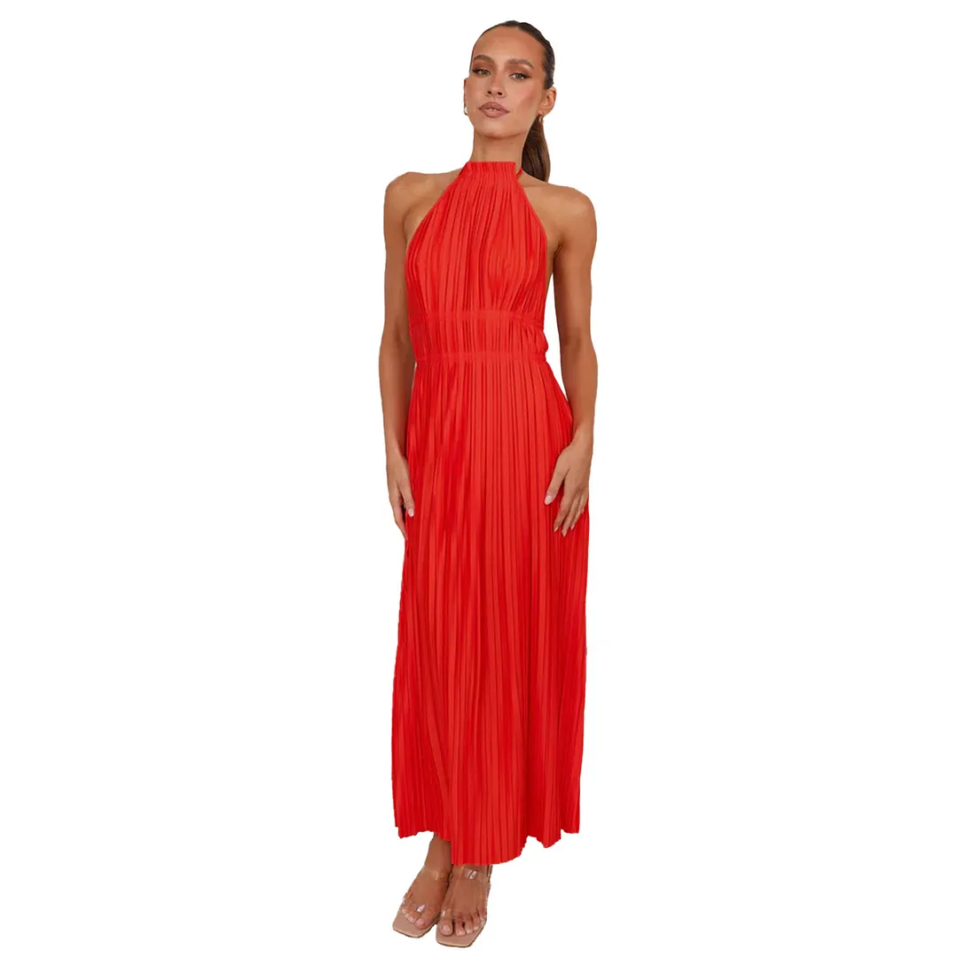 Brownm Brownm Summer New Fashion Small Pure And Fresh Shoulder Hanging Neck With Personality Show Back Long Dress 23035