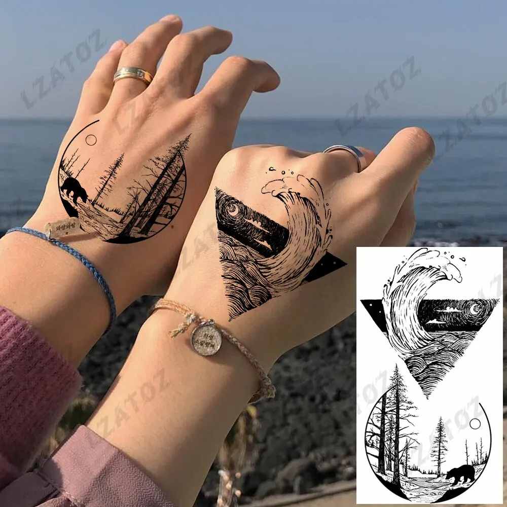 Sdrawing Rose Flower Temporary Tattoos For Woman Adults Realistic Compass Cross Fake Tatoos Sexy Waterproof Hand Tattoo Sticker