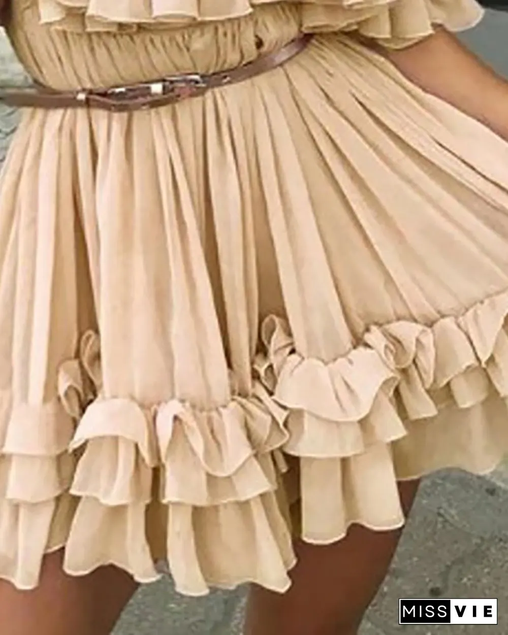 Cold Shoulder Frill Layered Ruffles Dress P10875