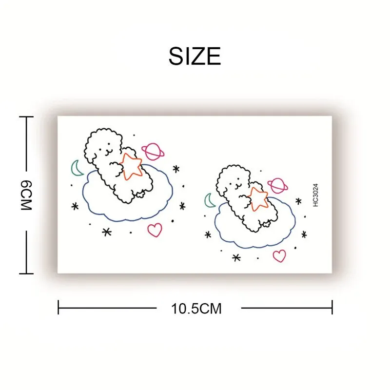 2pcs Geometric Planet Fashion Temporary Tattoo Sticker Cute Rainbow Rabbit Cat Colorful Arm Body Art Large Fake Tattoo Sticker