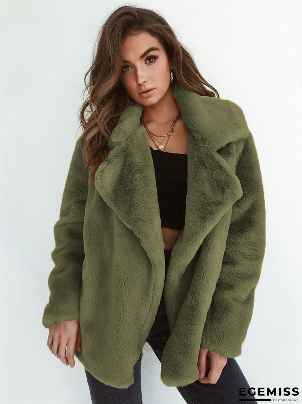 Fashion Solid Color Sexy Plush Lapel Coat | EGEMISS