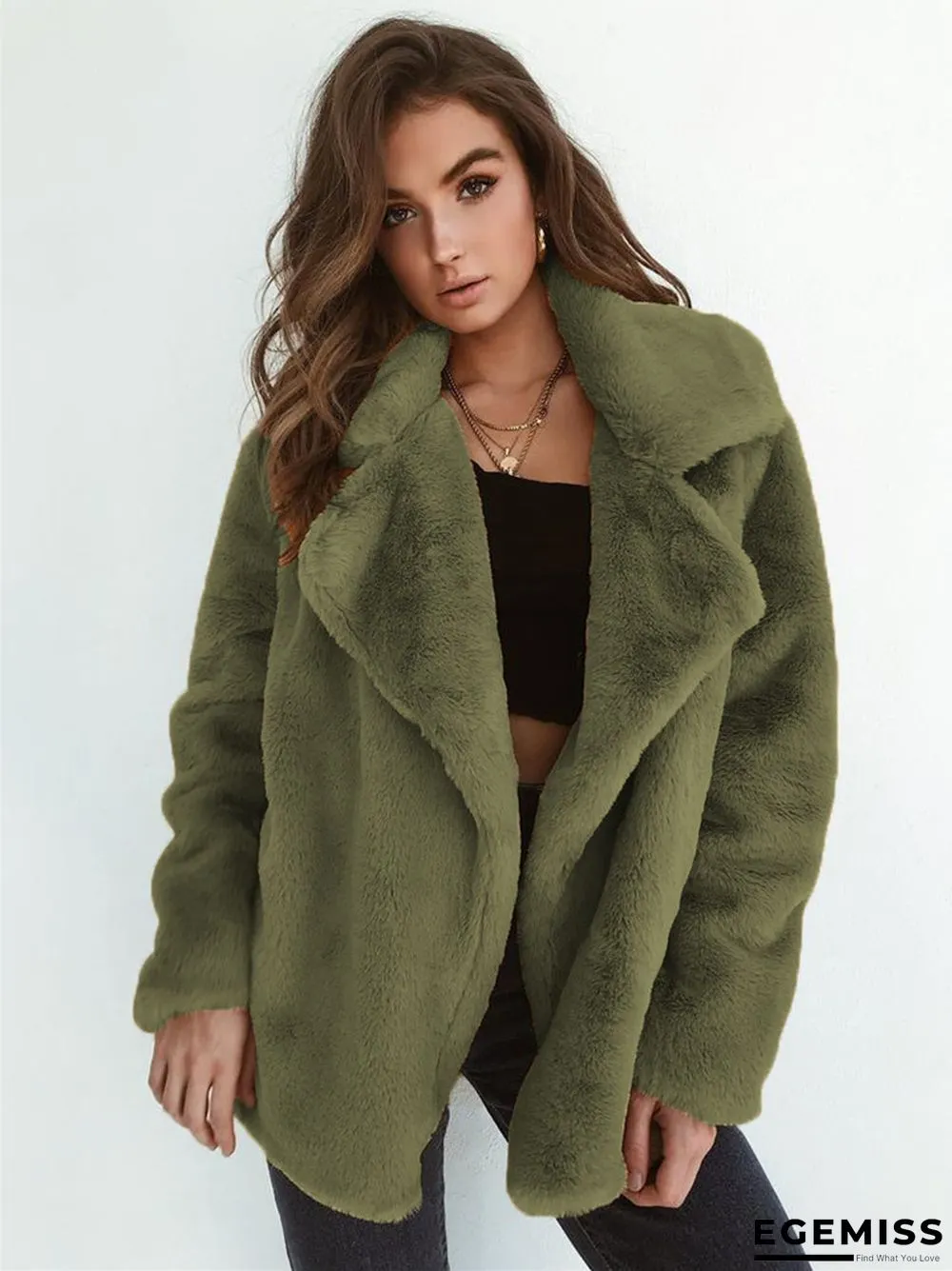 Fashion Solid Color Sexy Plush Lapel Coat | EGEMISS