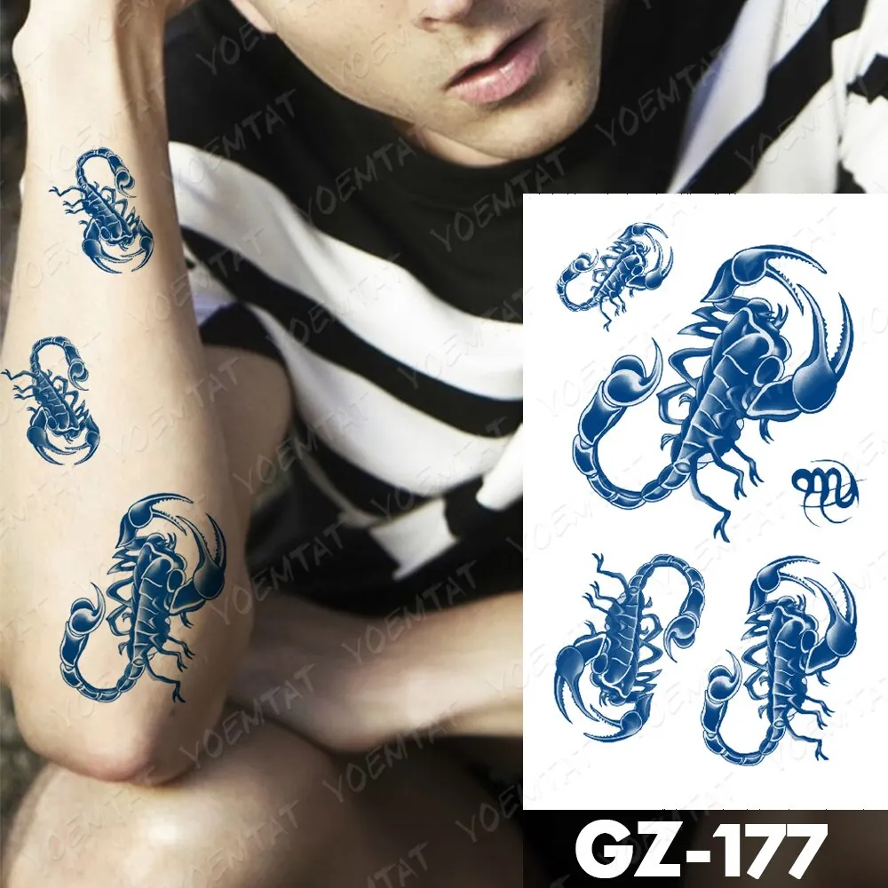 Sdrawing Lasting Ink Tattoos Body Art Waterproof Temporary Tattoo Sticker Line Dragon Tiger Totem Tatoo Arm Fake Fox Whale Tatto