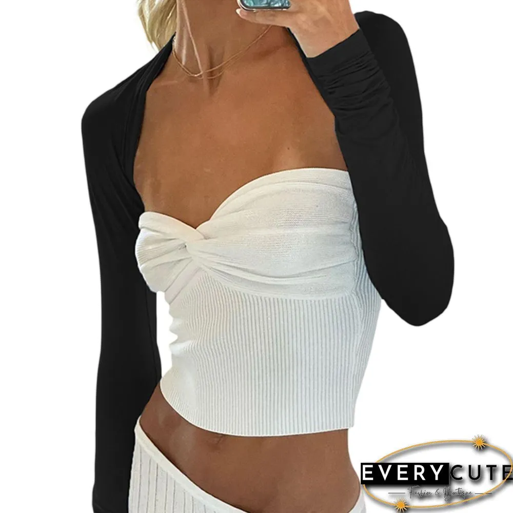 Shrug Crop Top For Women Aesthetic Black Long Sleeve Cardigan T Shirt Y2k Grunge Clothes Basic Party Streetwear