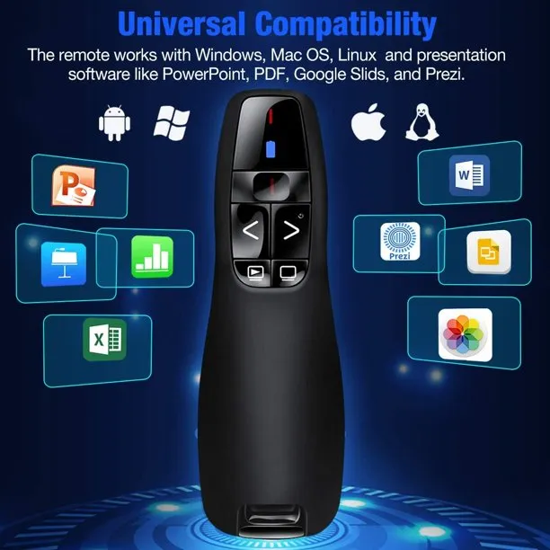 DinoFire Wireless Presenter Remote, RF 2.4GHz USB Presentation Remote Control PowerPoint Presentation Clicker for Keynote/PPT/Mac/PC