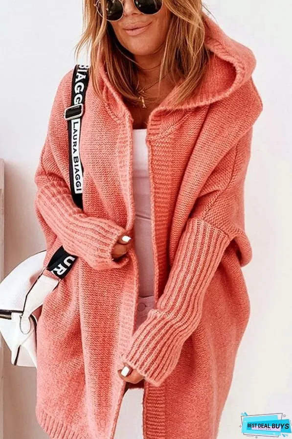 Fall for Nyc Solid Hooded Casual Cardigan