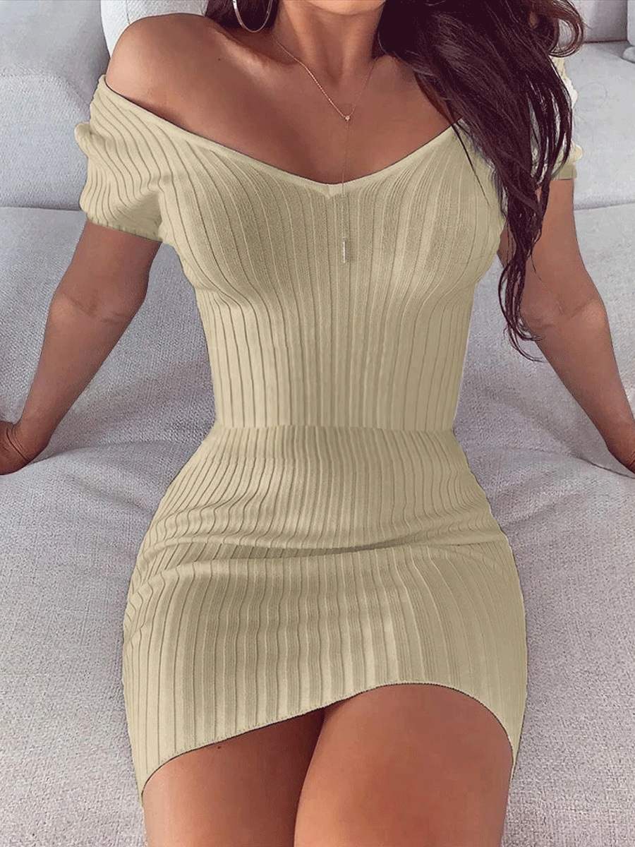 Off Shoulder Ribbed Mini Dress
