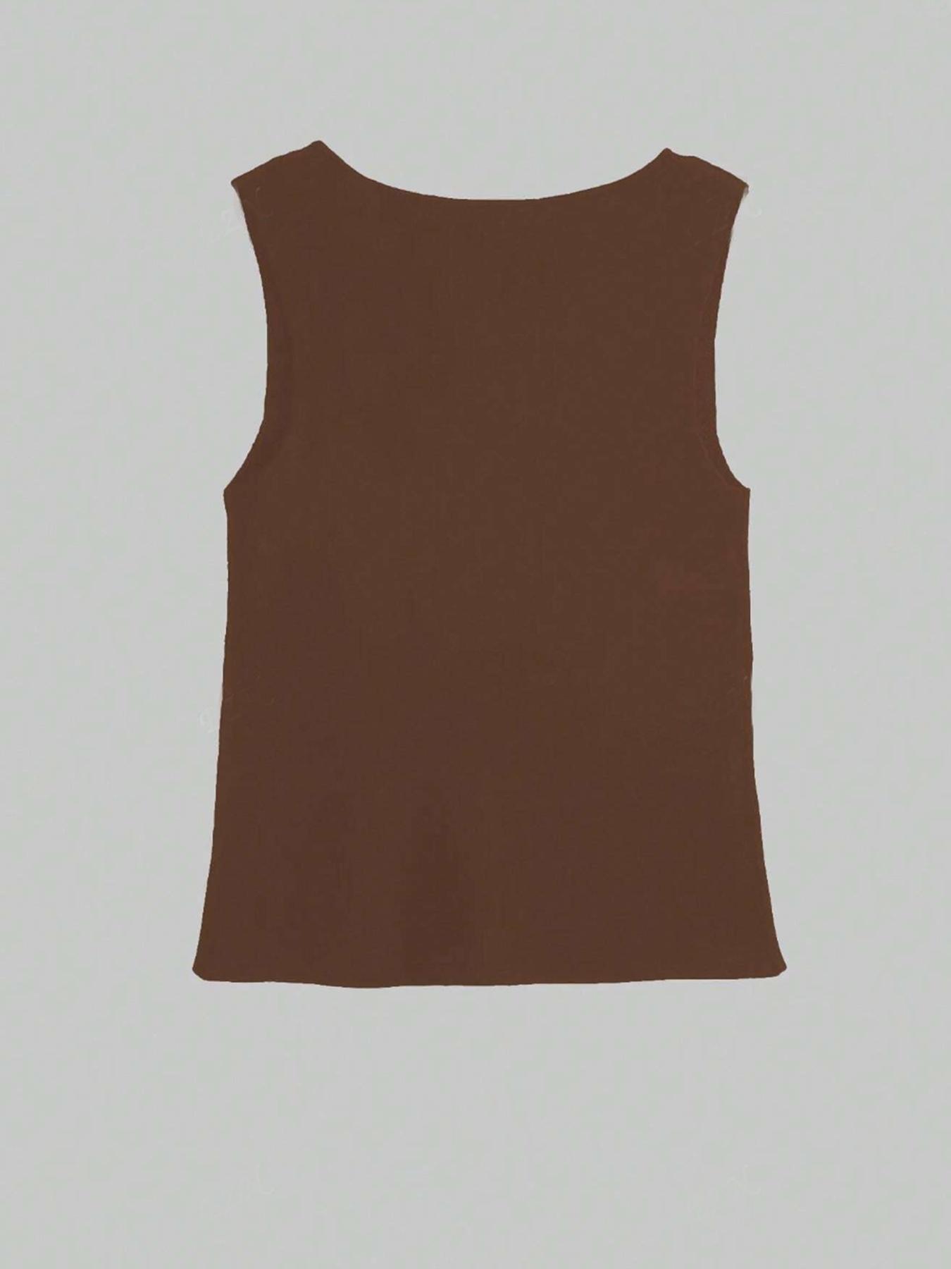 Women's Plain Metal Button Design Elegant Fitted Sweater Vest, Casual Sleeveless Round Neck Knit Top for Spring, Fashion Women's Knitwear for Daily Wear