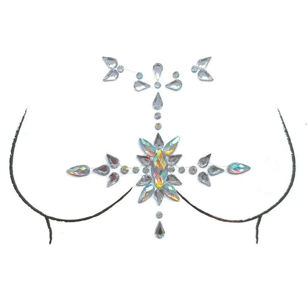 Rystal Sexy Chest Jewels Temporary Tattoo Sticker 3D Stage Rhinestone Flash Tattoos Adhesive Face Jewel Chest Gem Body Paint