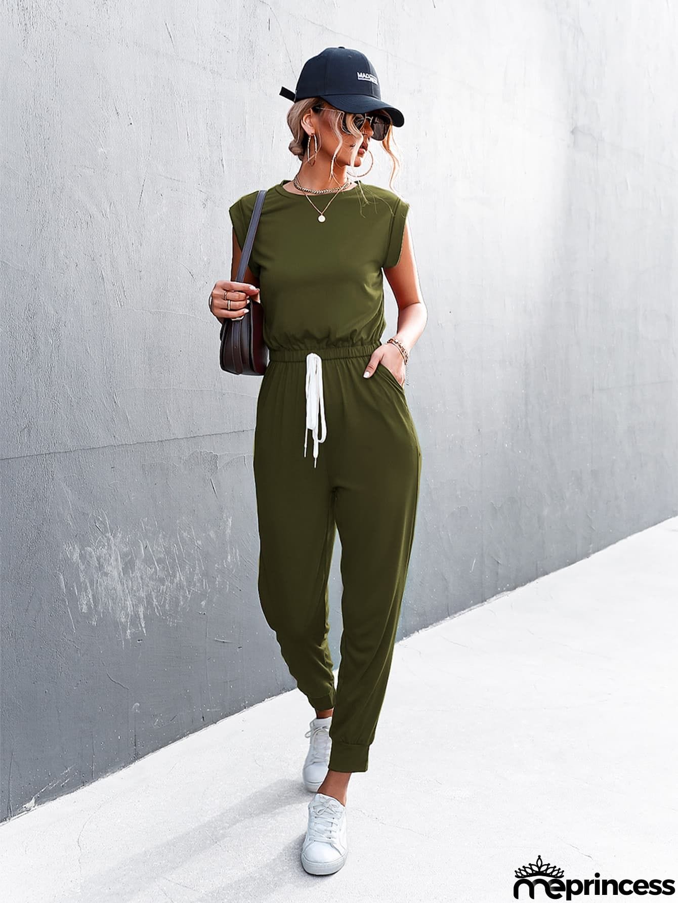 Round Neck Cap Sleeve Jumpsuit