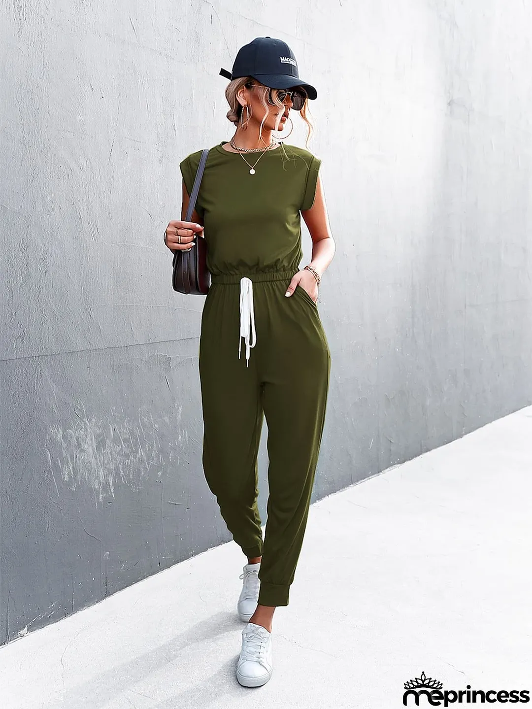 Round Neck Cap Sleeve Jumpsuit