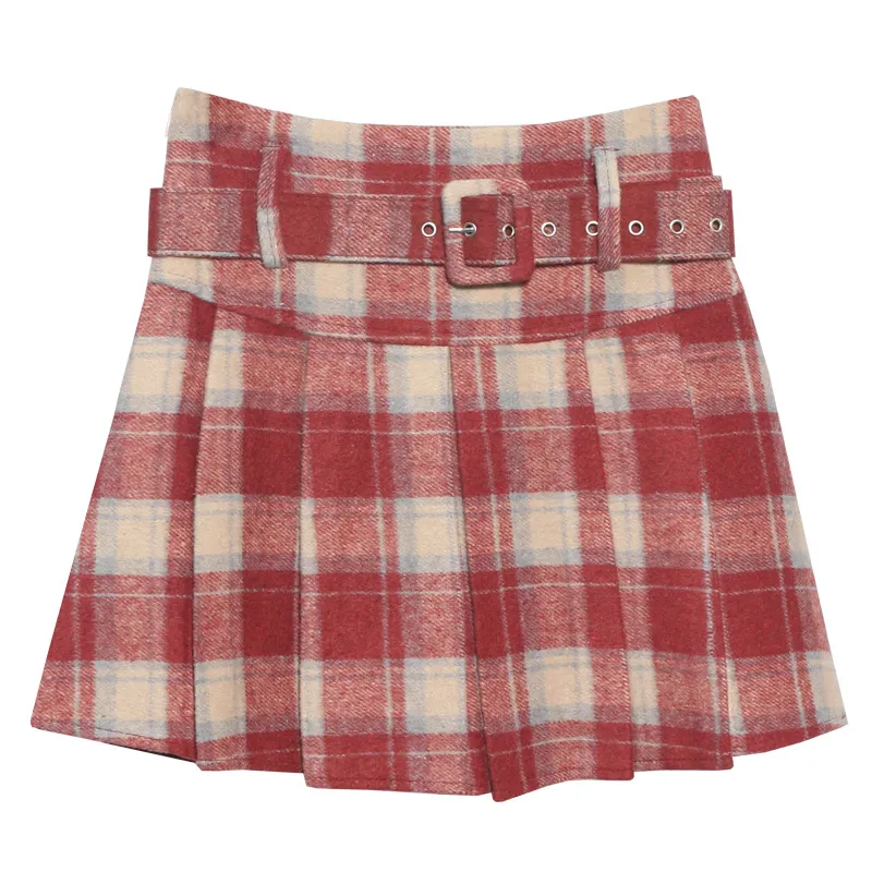 Churchf S-2XL With Belt ~ Lattice Hair Of The Hundred Folded Skirt High Waist Anti-Light Small A-Word Skirt 8382