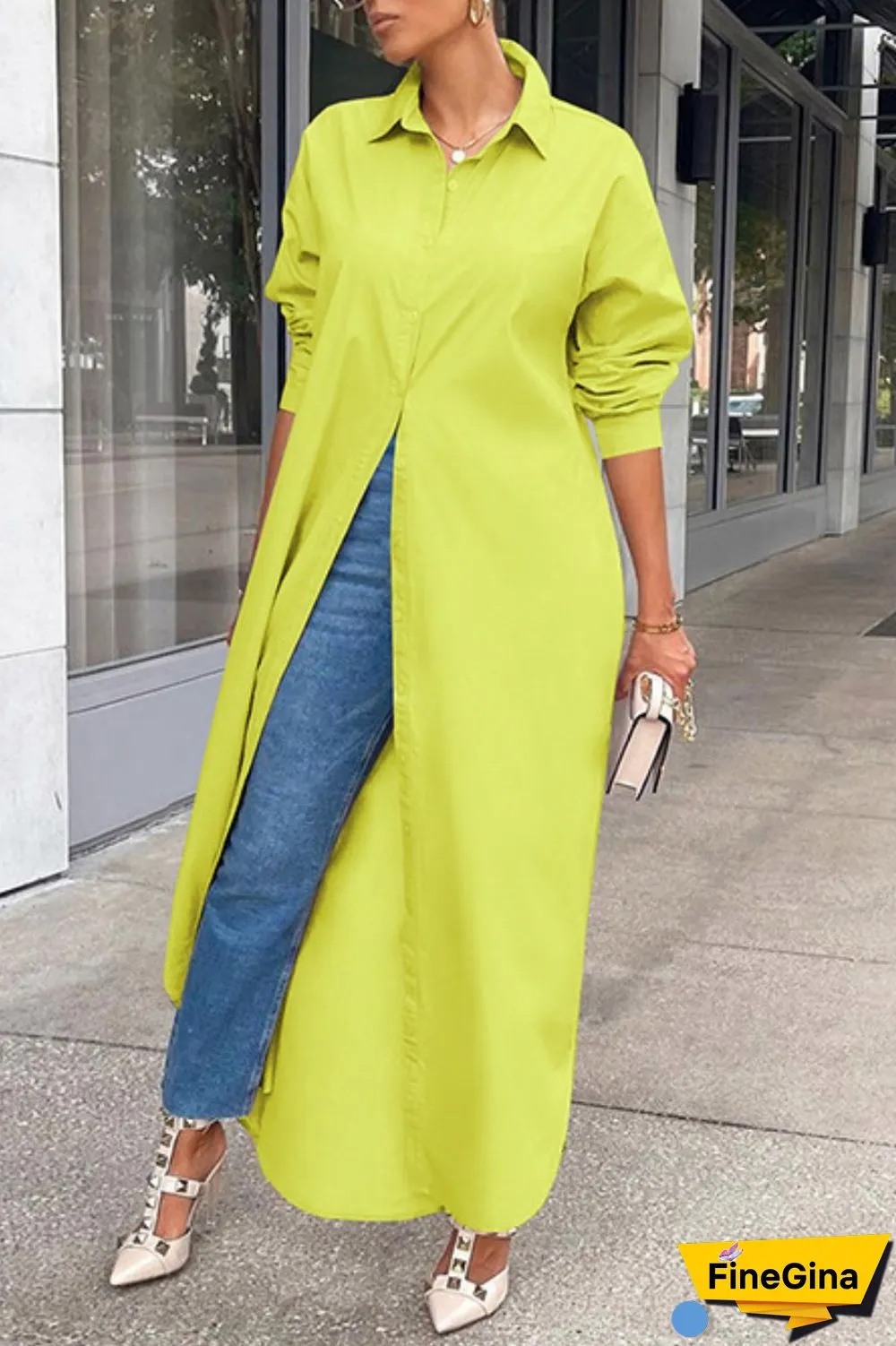 Grey Casual Solid Patchwork Shirt Collar Shirt Dress Dresses
