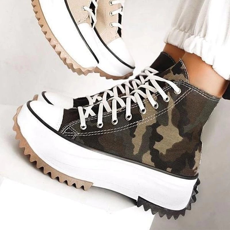 Yyvonne 2022 Women Platform Canvas Sneakers Lace-Up High Top Female Casual Shoes Fashion Zebra Pattern Lace Up Lady Sports Boots