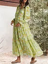 Casual Long Sleeve V-Neck Floral Print Split-Side Maxi Dress