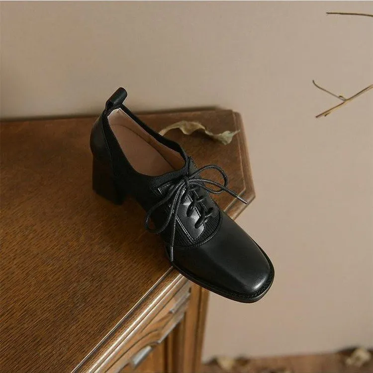 Yyvonne British Wind High Heel Deep Mouth Single Shoes Women In The Autumn Of 2025 New Retro Fashion Coarse Lace Leather Shoes