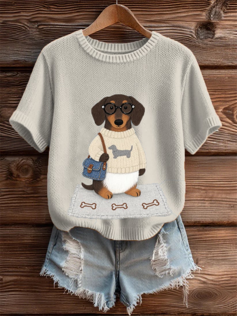 Women's Casual Cute Dachshund Print Sweater 