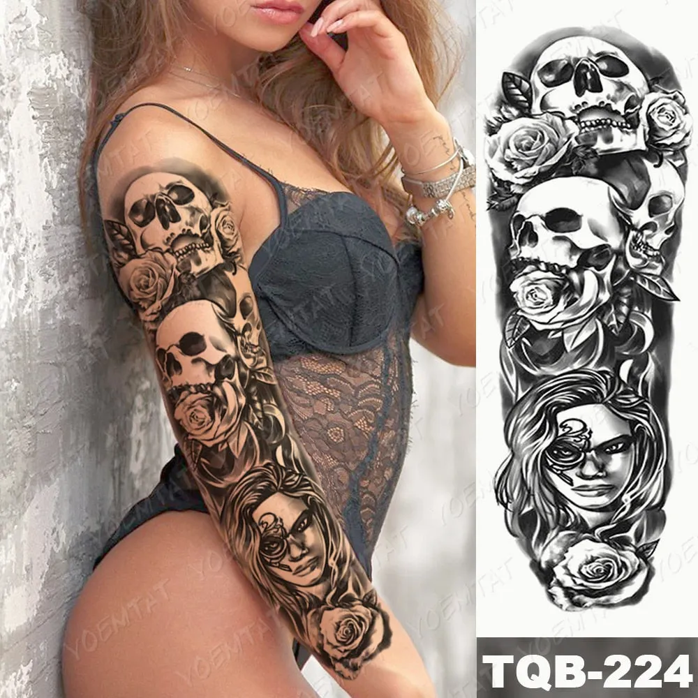 Large Arm Sleeve Tattoo Owl Angel Rose Waterproof Temporary Fake Tatoo Sticker Skull Fox Wings Men Women Full Totem Tatto Artes