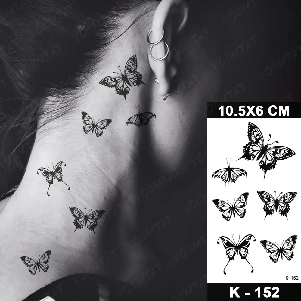 Waterproof Temporary Tattoo Sticker Black Point Line Sunflower Geometric Rose Flash Tatoo Fake Tatto For Body Art Women Men