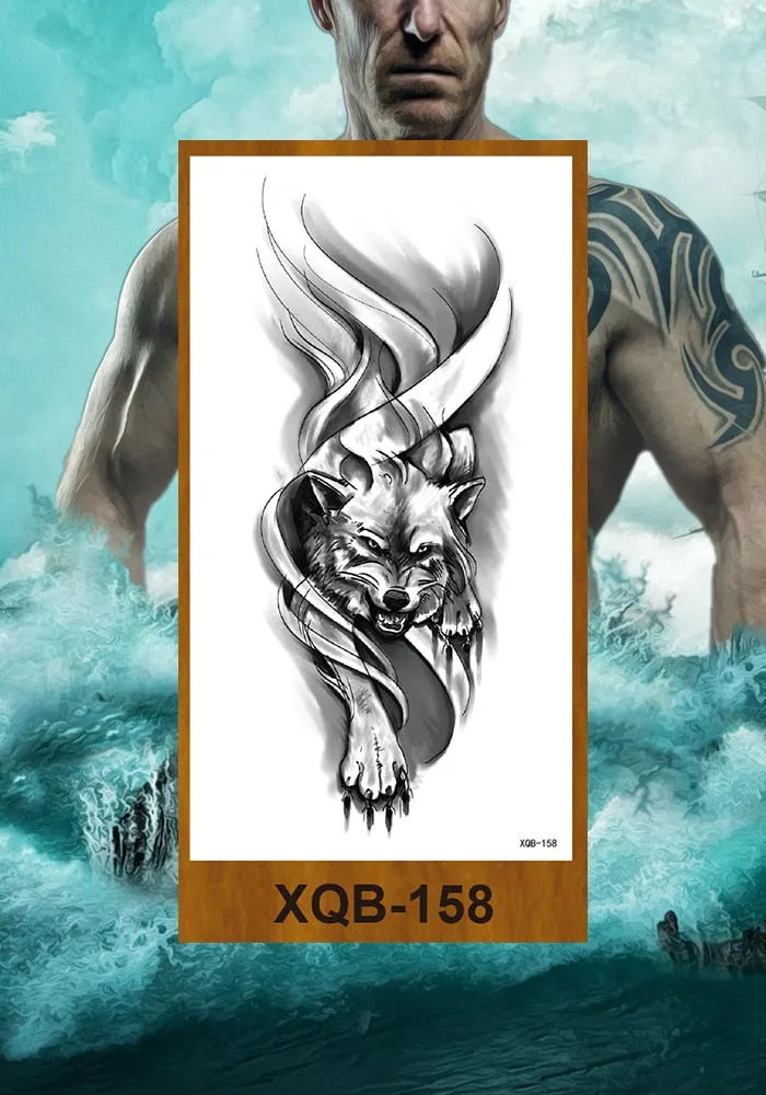 Temporary Tattoo Stickers Snake Bear Owl Fox Mermaid Tiger Wolf Lion King Men Women Girl Arm Body Chest Fake Body Leg Art Tatoo
