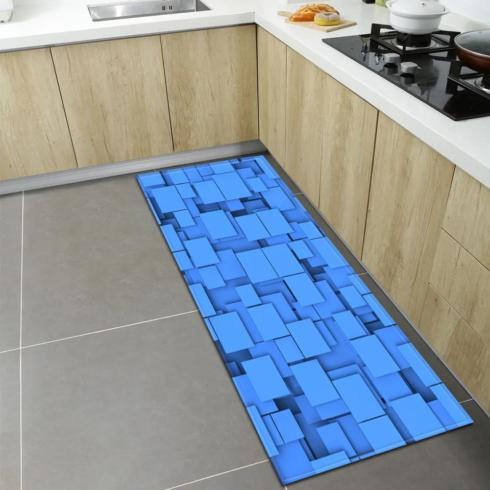 Kitchen Floor Mat Home Entrance Doormat 3D Geometry Living Room Bedroom Decoration Carpet Hallway Balcony Bathroom Anti-Slip Rug