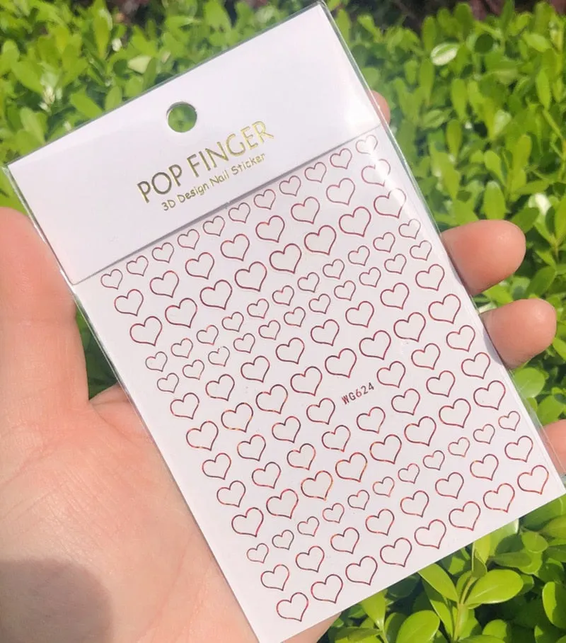 Nail Art 3D Stickers Decals Gold/Silver/Rose Gold Hollow Heart Manicure Nails Design Adhesive Sticker Wraps Tip Decoration-Nail Inspo
