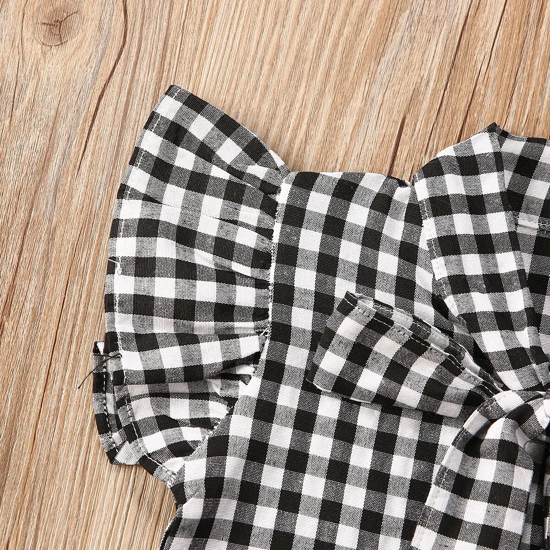 2020 Baby Summer Clothing Infant Kids 1-4T Infantil Kids Baby Girls 3Pcs Set Checked Bowtie Shirts PU Leather Skirts Headband