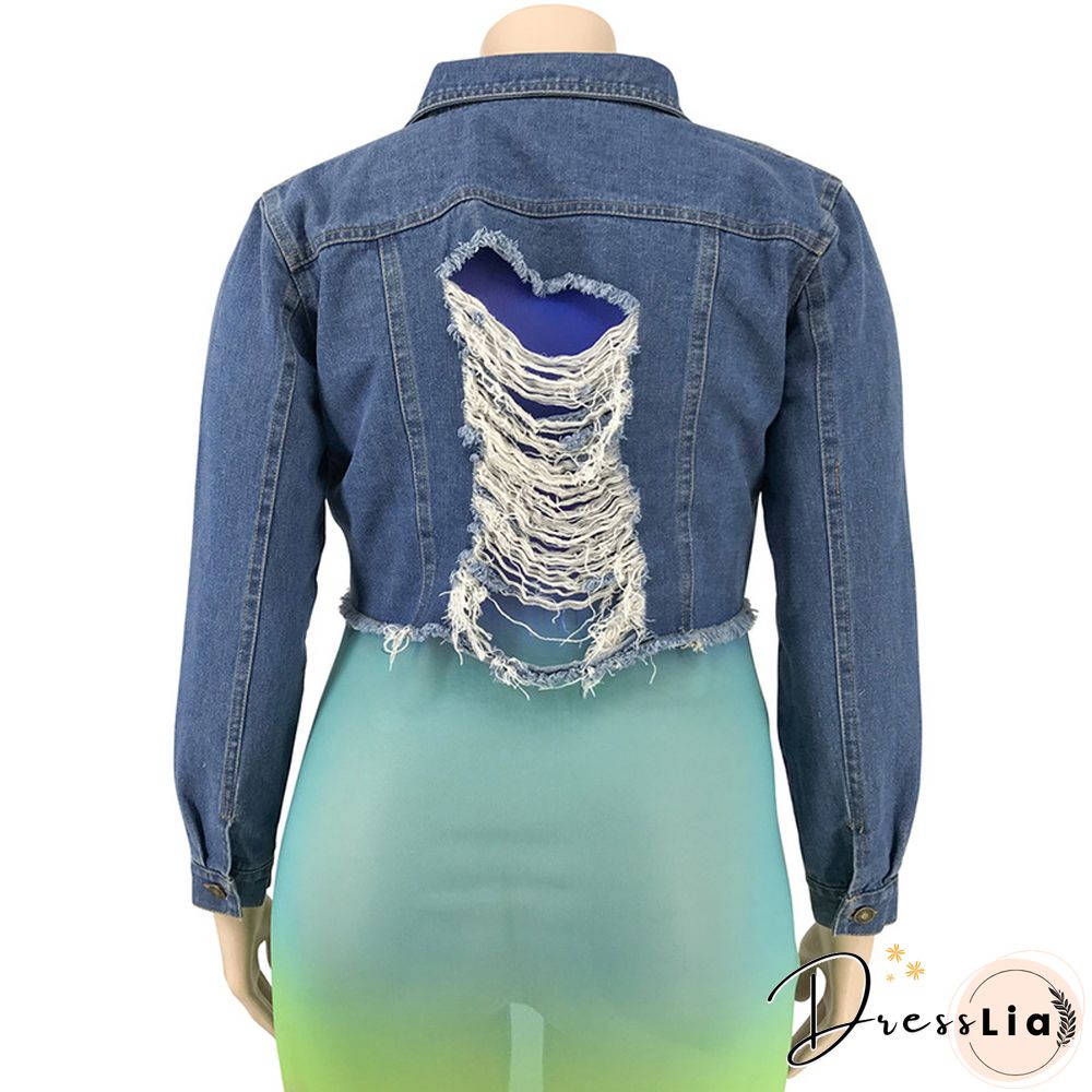 Plus Size Sexy Broken-holes Short Denim Coat