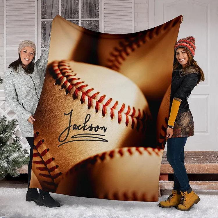 Personalized Baseball Blanket, Baseball Custom Name Number Soft Cozy Blanket | BKKid483